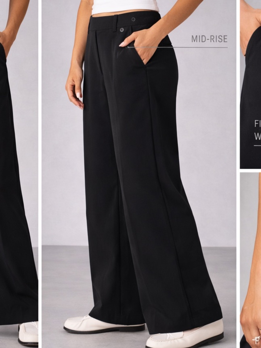 Fabletics Black Wide-Leg Mid-Rise Pants